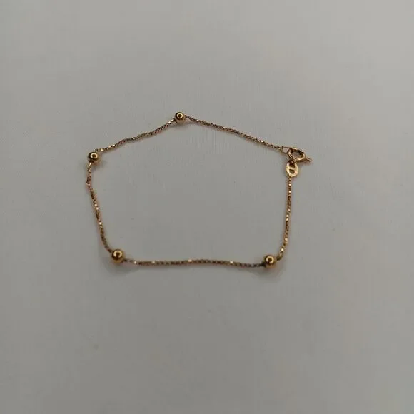 18K Yellow Gold Dainty 1mm Box Chain Bracelet Size 7.5 Inch 2.22g Lightweight